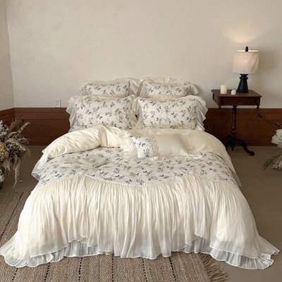 4pcs/lot Lace Bedding Set Pure Cotton Quilt Cover Flat Sheet 2 Pillowcases