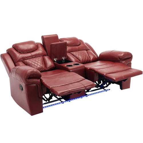 Home Theater Manual Recliner Loveseat - Storage, Cupholders, LED, Wine Red - Picture 10 of 19