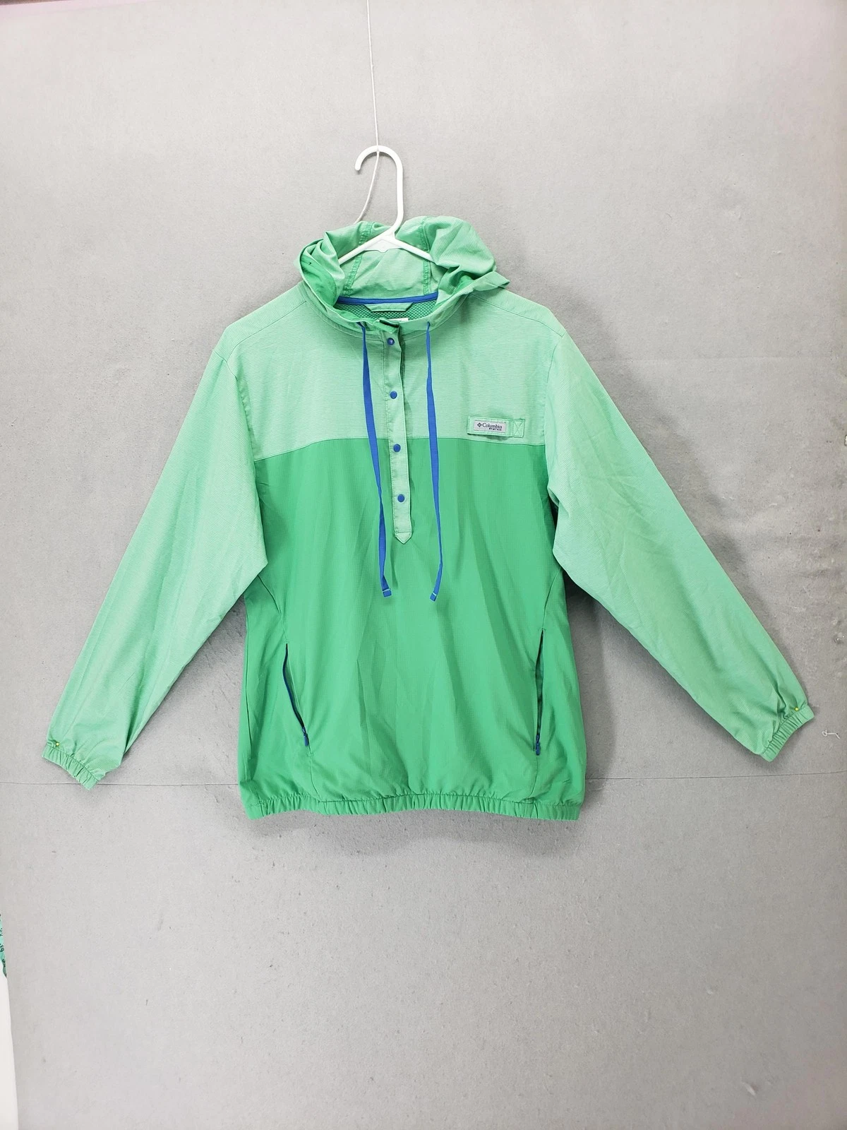 Columbia PFG Pullover Jacket Mens Small Hooded Windbreaker Lightweight Outdoors