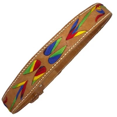 Vintage Leather Belt Native American Embroidered Birds SouthWestern Aztec Sz 32 - Image 1 of 4