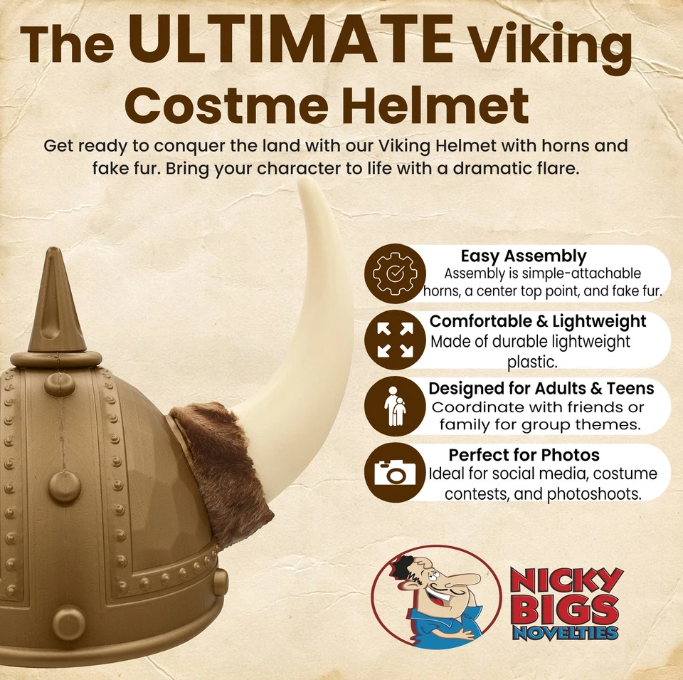 Adult Nordic Viking Barbarian Helmet with Faux Fur Horns Costume Accessory - Image 2 of 4