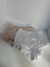 3 VINTAGE Vanity Fair Satin Shiny White  Blush Panty Second Skin XL/8 40301