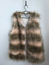 Y2K Faux Fur Long Gilet Vest Urban Mist – Brown Beige Sleeveless Winter Coat – V