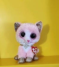 TY Beanie Boos "Fiona" the Pink Cat Glitter Eyes, Glitter Ears 6 Inch, With Tag 
