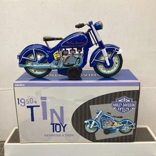 Xonex 1950's Tin Toy Reproduction Harley Davidson 1959 Blue Motorcycle COA Boxed