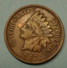 1907 Indian Head Cent. Reverse Die Crack, Cleaned.