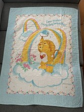 Vintage 1985 Care Bears Brave Heart Lion Baby Blanket/Quilt Love Beautiful