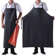 Waterproof Rubber Vinyl Black Work Apron 43" Adjustable Bib for Dishwashing, ...