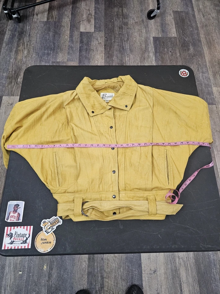 VINTAGE Breman's Studio Made In USA  Womens Yellow Leather 60's Bomber Jacket M - Image 3 of 4