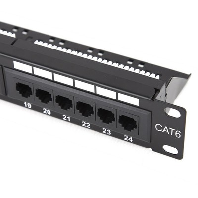 Patchpanel Cat6 24 Port RJ45 Gigabit 19 Zoll Rackmontage 1HE & Backbar
