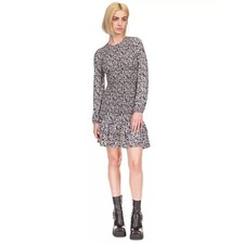Michael Kors Floral Mini Dress Womens L Black White Smocked Ruffle
