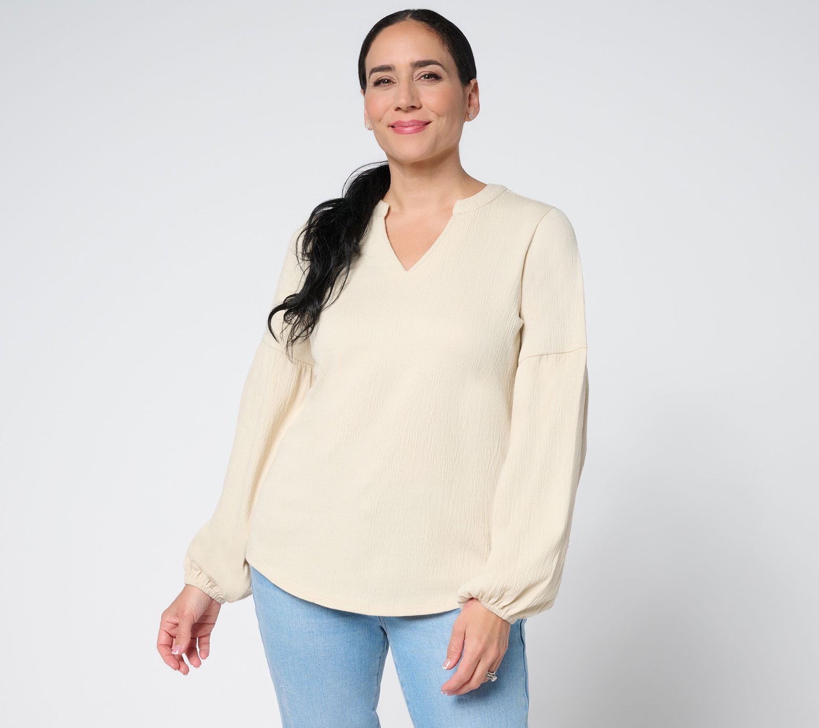 Belle by Kim Gravel Women's Top Plus Sz 3X Packabelle Gotta Getaway White