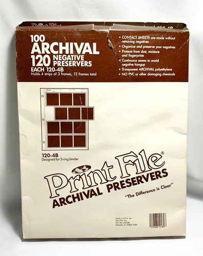 100 Print File 120-4B Archival Negative Preserver 3-Ring Clear Pages