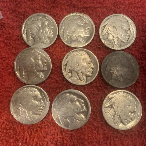 9 BUFFALO Indian Head Nickel Coins NO Dates