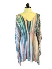 Jantzen Striped Pink  Turquoise Swim Cover Up Pullover Sz M NWT