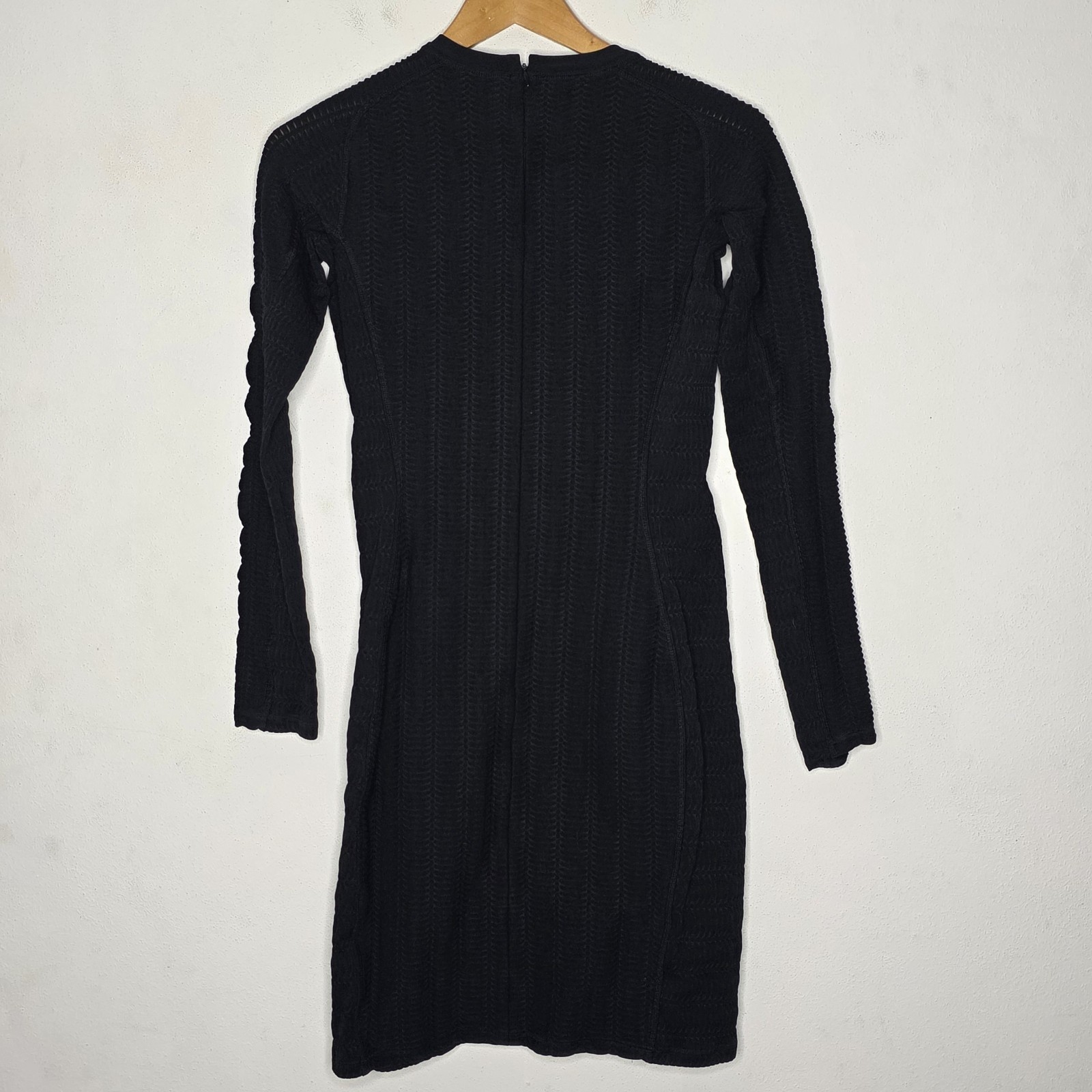 Rag & Bone Ada Ribbed Stretch Black Dress Textured Fitted Long Sleeve ...