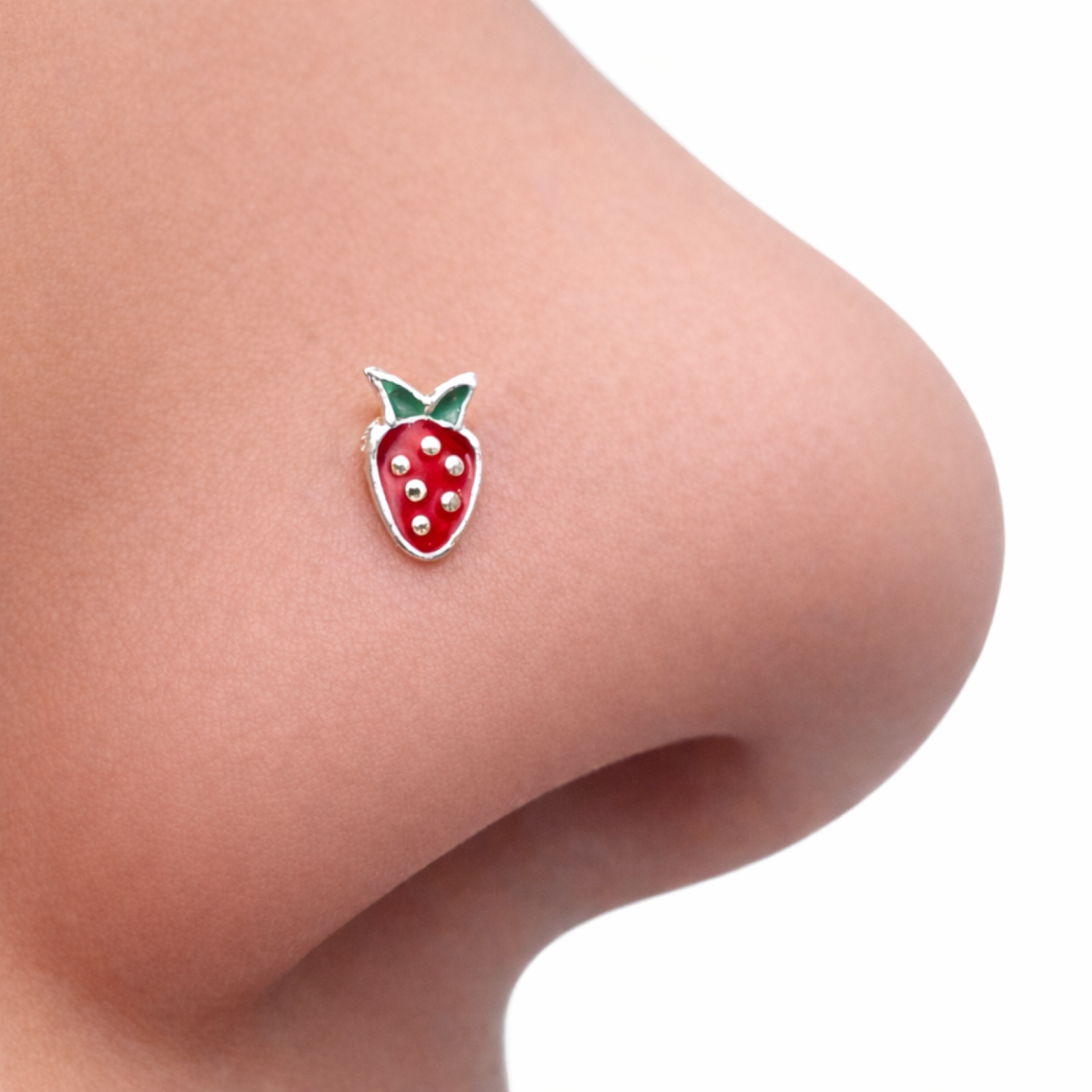 Strawberry Nose Stud Enamel 925 Sterling Silver Post Ball End Body Jewellery