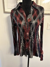VTG Y2K Blouse Geometric Red Black Whimsigoth Dark Fairy Office Goth Size Large