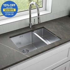 Stainless Steel Kitchen Sink Deep Undermount 1.5 Bowl Strainer Waste 590x440mm