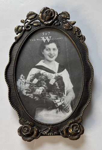 Weston Gallery Ornate Frame Victorian Brass Oval Rose 5x7 Photo Picture Easel - 第 1/6 張圖片