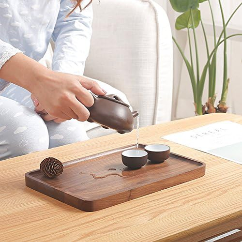 Wood Serving Tray Wooden Decorative Coffee Tea Platter Black Walnut 13.4 X 9 Inc - Picture 7 of 8