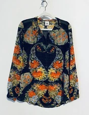 Cabi Top Womens Medium Armour Floral Print Button Up Sheer Long Sleeve 3072