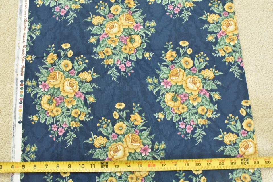 15" Long, Vintage, Large-Floral on Navy Corduroy-Look, Northcott Silk, V281 - Image 2 of 4
