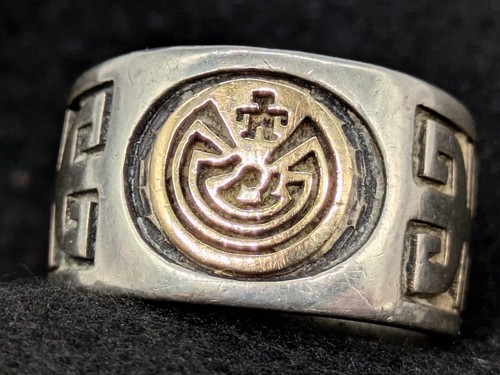 Jason Takala Hopi Sterling Silver 14k Gold Man in the Maze Ring Size 7.5 - Picture 2 of 10