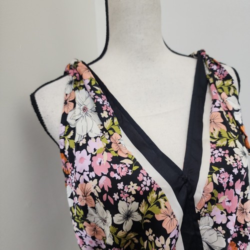 JOIE Floral Satin V Neck Tie Shoulder Elastic Waist Sleeveless Top Small NWT - Picture 7 of 22