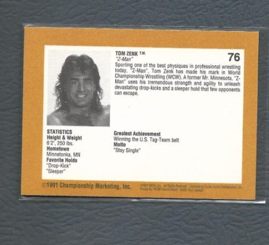 1991 WCW Championship Marketing Wrestling Z-Man Tom Zenk #76 | eBay