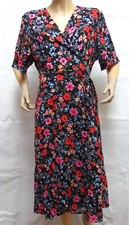 Simply Be Black Floral Print Short Sleeve Tie Waist Wrap Dress Plus Size 20