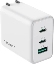 🔥TECKNET 65W PD 3.0 GaN Charger Type C Foldable Adapter with 3-Port, White🔥