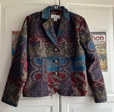 Erin Of London Red Purple Blue Jacquard Jacket Blazer M 12 14