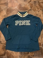 Pink by Victoria s Secret Womens LS Blue 1/4 Zip Fleece PO Jacket XS