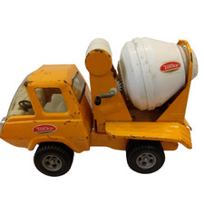 Vintage Tonka Cement Mixer Truck Orange White 1970s Pressed Steel Tilt Bed