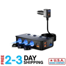 Cigarette Lighter Splitter with Safety Features: 3 Ports, LED Display, 2 Fuses