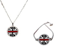 Set Of 2 Thin Red Line Silver Colour Bracelet And Necklace + Gift Boxes