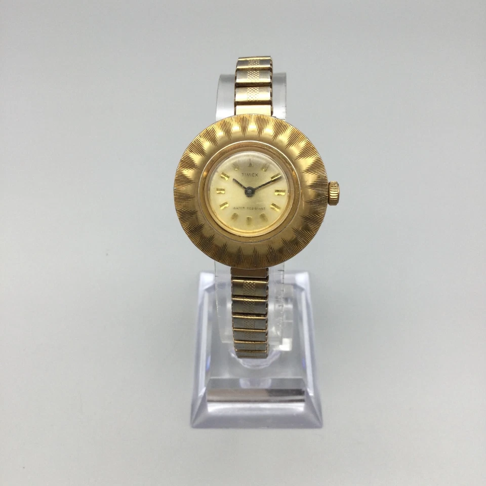 复古 Timex 手表女式 31 毫米金色弹力表带手动上发条 b8 — 第 2/4 张图片