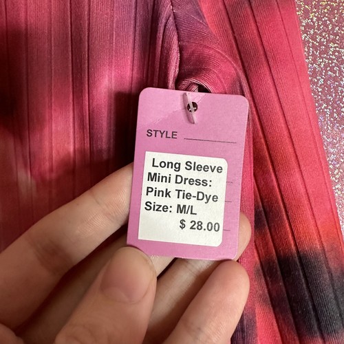 Chiffon Stretchy Red Tie-Dye Long Sleeve Bodycon Side Slit Dress Flared Sleeves - 第 8/8 張圖片