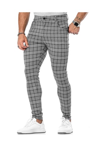 Mens Plaid Pants Slim Tapered Fit 