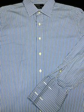 Ralph Lauren Mens Curham Polo Button Front Long Sleeve Stripe Logo Shirt 17 1/2