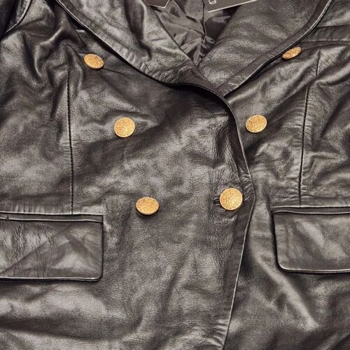 Giacca blazer doppiopetto donna Kinley vera pelle grande nero nuovo - Foto 3 di 15