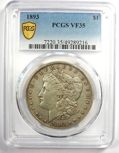 1893 Morgan Silver Dollar $1 Coin - Certified PCGS VF35 - Rare Date! - Picture 2 of 4