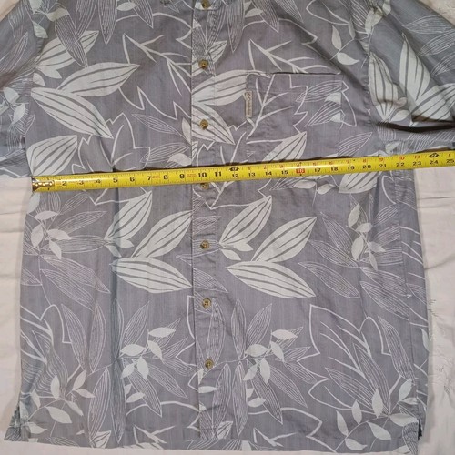 Columbia Men’s Hawaiian Shirt Size Large Gray Short Sleeve Button Up Cotton Leaf - Picture 5 of 9