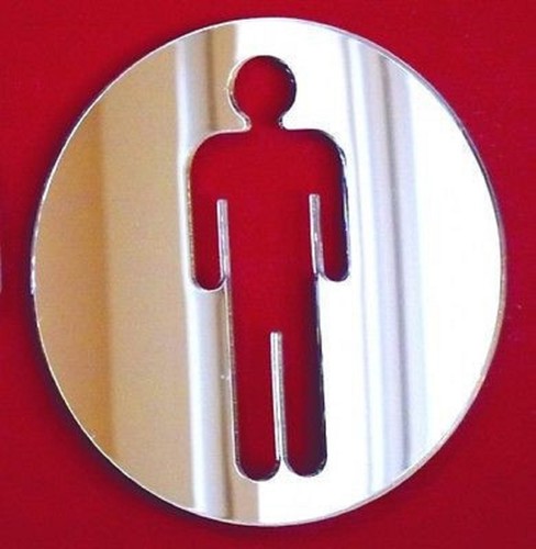 Male Round Toilet Door Sign Shaped Acrylic Mirrors - Various Sizes - Picture 2 of 2