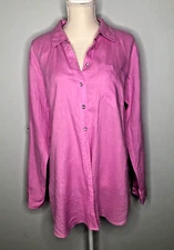 INC International Concepts Blouse 100% Linen Rhinestone Button Tunic Pink 16