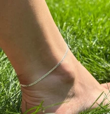 2MM Solid 925 Sterling Silver Italian DIAMOND CUT Flat Mariner Anklet 9" or 10"