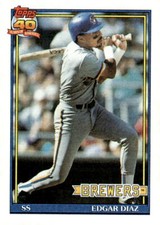 1991 Topps #164 Edgar Diaz Dark Topps Logo Variation - Milwaukee Brewers