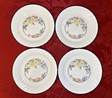 4 Corelle Corning ORCHARD ROSE Salad Bread Plates-Fruits & Flowers, Swirl Edge