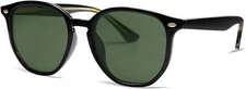 VANLINKER Hexagonal Trendy Polarized Sunglasses for Black Frame/Green Lens 